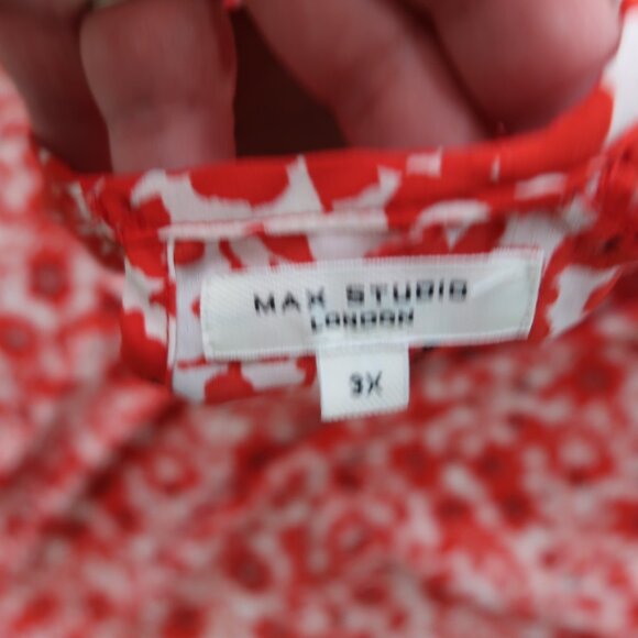 Max Studio Womans 3X Red Poppy Floral 3/4 Sleeve Top Keyhole Back Blouse - Picture 5 of 7